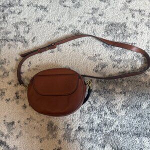 Fossil Leather Round Adjustable Crossbody/Belt Bag with Detachable Wallet